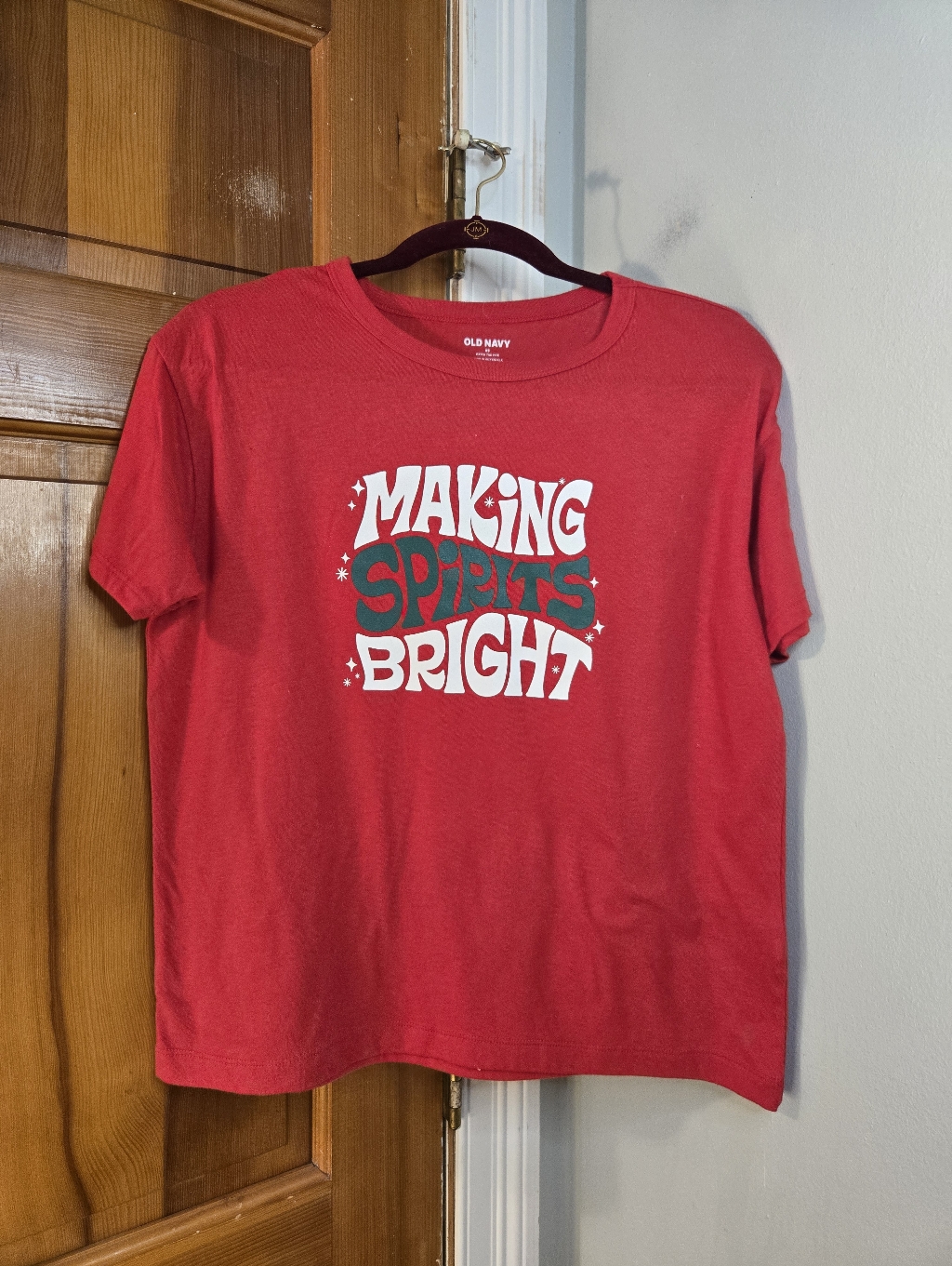 Old Navy 'Making Spirits Bright' Red Graphic Tee Sz Xs